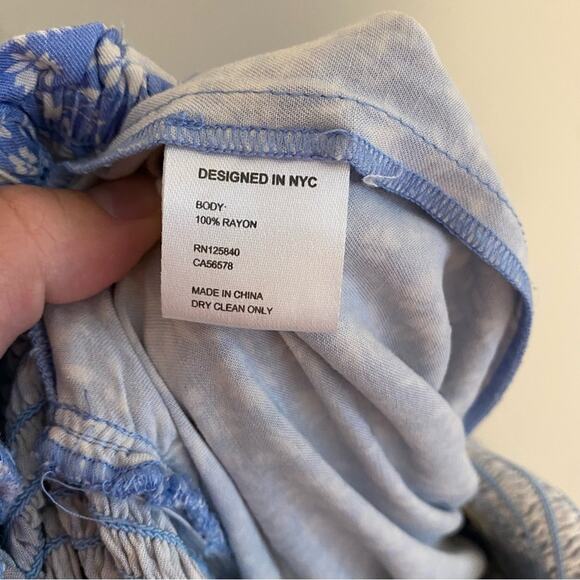 Intermix Blue White Floral Smocked Jumpsuit 4 - Picture 6 of 12